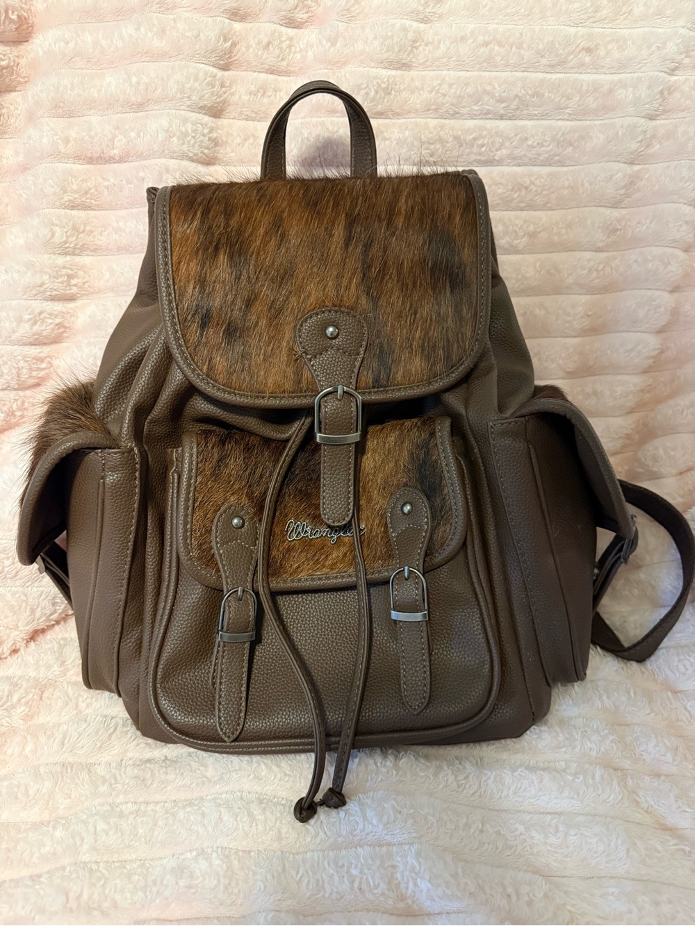 Wrangler Brown Faux Fur Accent Backpack